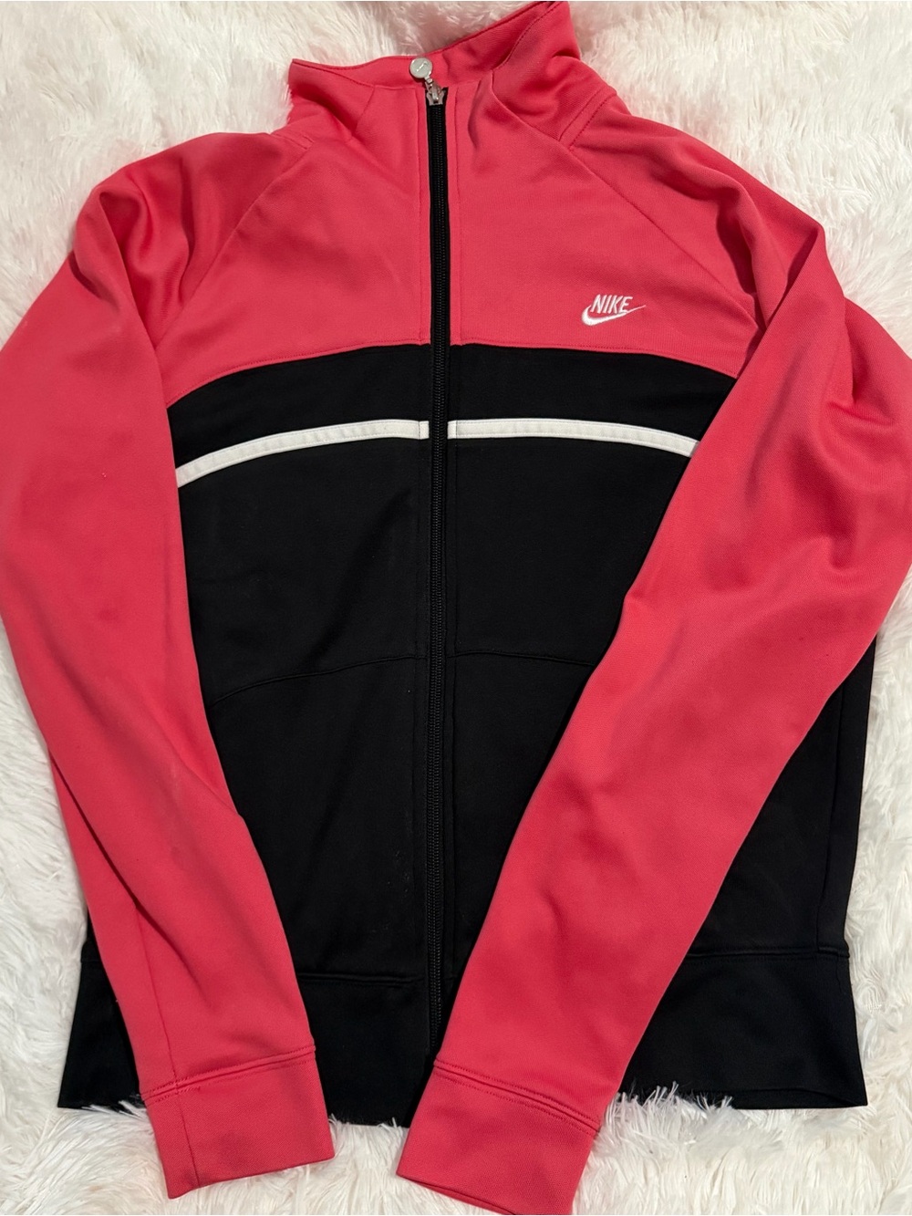 Nike Pink and Black Full-Zip Track Jacket with White Stripe